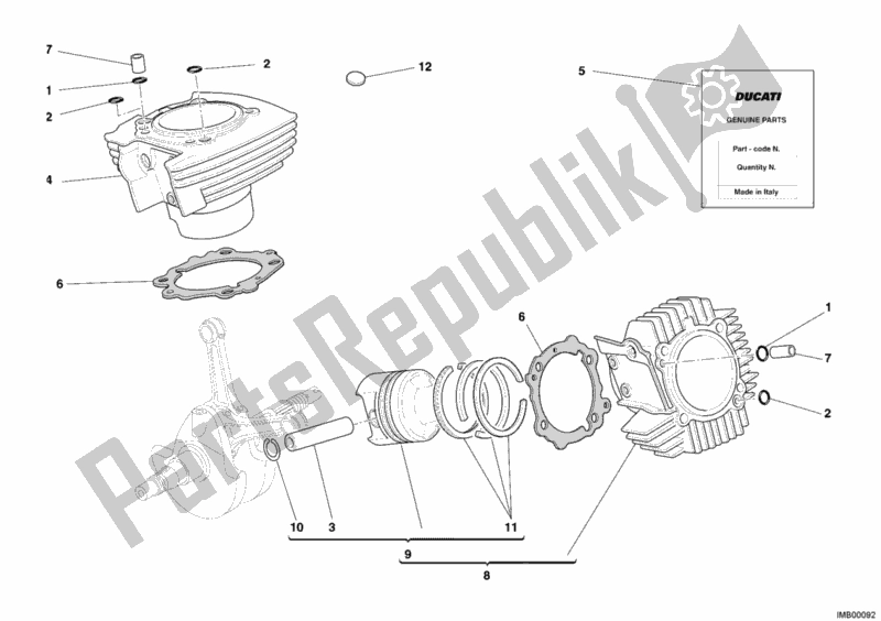 Toutes les pièces pour le Cylindre - Piston du Ducati Monster S2R 800 Dark 2006
